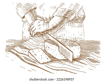 Cheese that is cut. Drawn by hand.