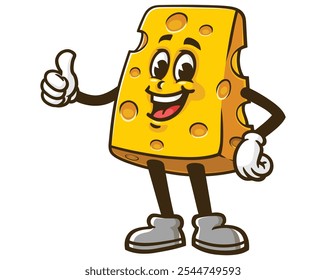 Cheese with thumbs up pose, Cartoon Mascot Illustration Character Vector Clip-art Hand-drawn Logo Design