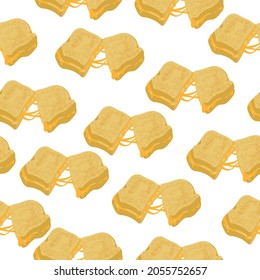 Cheese toast seamless pattern, cheese and bread sandwich on white background vector illustration