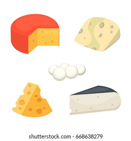 Cheese types . cartoon style vector illustration icons.