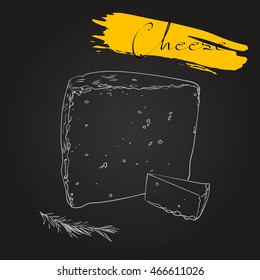 Cheese types. Delicious fresh cheese variet cheese making various types of cheese of vector cheese Vector organic food illustration. on black background
