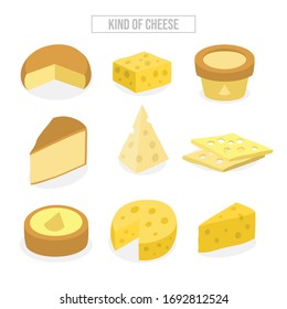 Cheese types. Modern flat style realistic vector illustration icons isolated