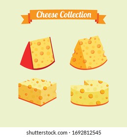 Cheese types. Modern flat style realistic vector illustration icons isolated