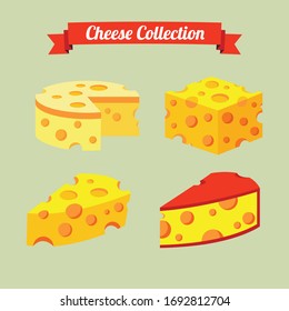 Cheese types. Modern flat style realistic vector illustration icons isolated