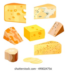 Tipos de queso. Iconos de ilustración vectorial realistas de estilo plano moderno aislados en fondo blanco.