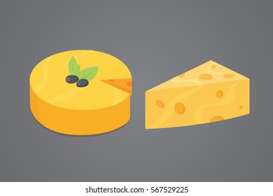 Cheese types . Modern flat style realistic vector illustration icons. Isolated parmesan or cheddar fresh.