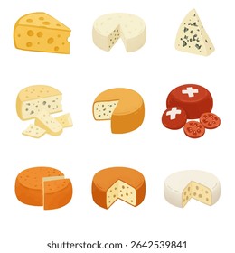 Cheese Types Set Gourmet Dairy Food.