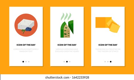 Cheese variety flat icon set. Roquefort, feta, cheddar blocks and slices isolated sign pack. Food, ingredient, cuisine concept. Vector illustration symbol elements for web design