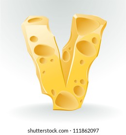 Cheese vector ABC. Letter V.