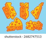 Cheese Vector Art Illustration on Isolated Background. Cheese Bundle Vector Design. Food Vector Art Illustration on Isolated Background. 