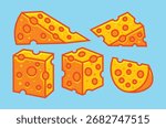 Cheese Vector Art Illustration on Isolated Background. Cheese Bundle Vector Design. Food Vector Art Illustration on Isolated Background. 