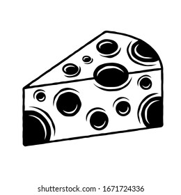 Objeto o elemento de diseño vectorial de queso blanco y negro en ilustración aislada de estilo vintage
