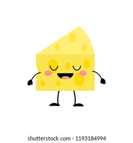 Cheese Vector Characters Isolated On White Background.  Kawaii Cheese