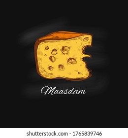 Colección vectorial de queso. Ilustración a mano de tipos de queso.  Ilustración colorida y aislada en la pizarra
