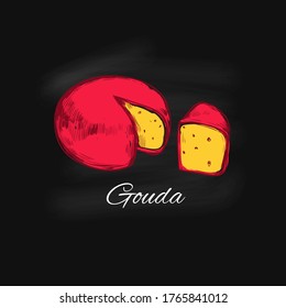 Colección vectorial de queso. Ilustración a mano de tipos de queso.  Ilustración colorida y aislada en la pizarra
