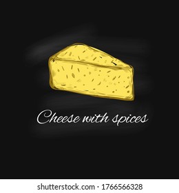 Cheese vector collection. Hand drawn  illustration of cheese types .  Colorful, Isolated illustration on blackboard