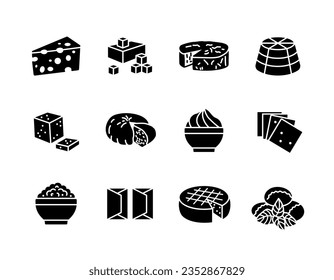 Cheese vector glyph icon set. Dairy products sign. Graph symbol for cooking web site and apps design, logo, app, UI