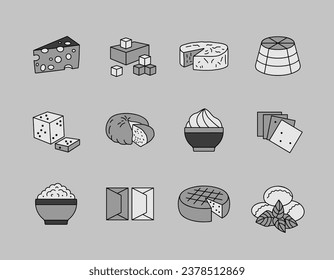Cheese vector grayscale icon set. Dairy products sign. Graph symbol for cooking web site and apps design, logo, app, UI