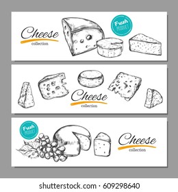Cheese. vector hand drawn banners.