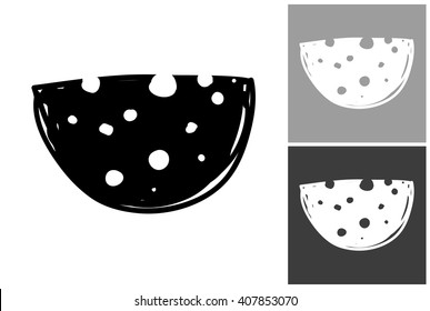 Cheese vector hand drawn graphic image. Label with minimalistic shape cheese. Isolated element on white, gray and black background. Paint imitation.