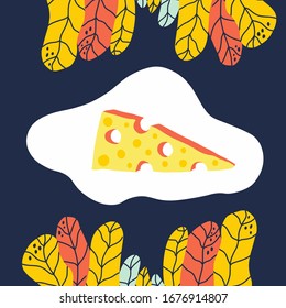 Ilustración dibujada a mano por vector de queso. Plantilla de sitio web, banner o afiche  