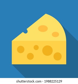 Cheese Vector Icon in Flat. Cheese is a dairy product, derived from milk and produced in wide ranges of flavors, textures and forms by coagulation of the milk protein casein. Vector Illustration Icon.