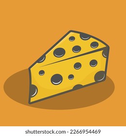 The cheese vector icon is isolated on yellow background. 