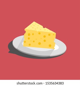 cheese vector, icon or mark of cheese on a plate with a red background.