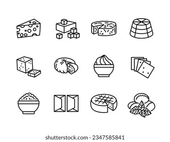 Juego de iconos vectoriales de queso. Señal de productos lácteos. Símbolo gráfico para cocinar diseño de sitio web y aplicaciones, logotipo, aplicación, interfaz de usuario