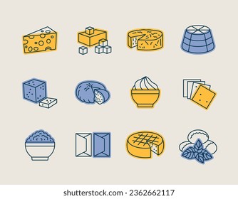 Cheese vector icon set. Dairy products sign. Graph symbol for cooking web site and apps design, logo, app, UI