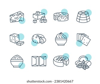 Juego de iconos vectoriales de queso. Señal de productos lácteos. Símbolo gráfico para cocinar diseño de sitio web y aplicaciones, logotipo, aplicación, interfaz de usuario