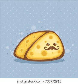 Cheese vector illustration. Cartoon character. Design for menu, logo and pack.