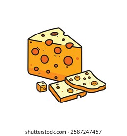 Cheese Vector Illustration, Cheese Piece Vector Image, Cheese food Vector image, Cheddar Cheese Image Vector.