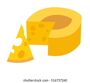 Cheese vector illustration. Yellow cheese icon. Piece of cheese. Isolated on white background, cartoon style