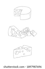 Arte de línea vectorial de queso. Dibujo manual de comida de estilo moderno.