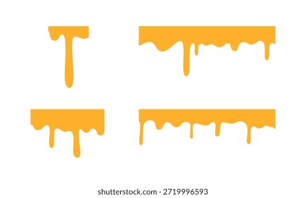 Queso Vector, queso derretido. Líquido que fluye aislado en el fondo blanco. Conjunto de queso derretido. Perfecto para el diseño de alimentos, menú de comida rápida, gráficos de bocadillos, cubierta de pizza e ingrediente de hamburguesa. 