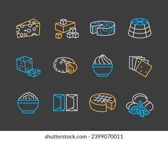 Cheese vector on dark background icon set. Dairy products sign. Graph symbol for cooking web site and apps design, logo, app, UI
