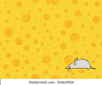 Cheese vector seamless texture with little grey mouse on it