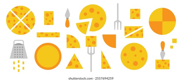 Cheese vector set. Geometric, flat style food on white background.