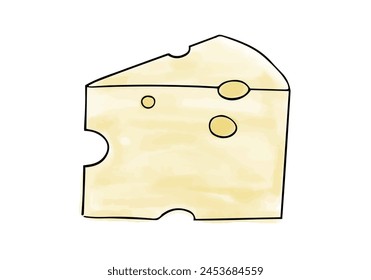 Cheese watercolor doodle element, vector illustration.