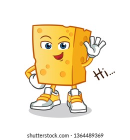 cheese waving mascot vector cartoon illustration