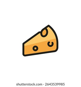Cheese wedge icon sits isolated showing holes on white