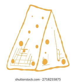 Ilustración de cuña de queso, pieza triangular. Cuña de Vector de queso, icono de lácteos. Triángulo de queso, ilustración de alimentos