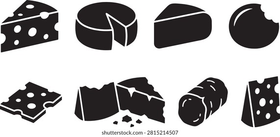 Cheese wedge and cheese wheel icons set for dairy food design