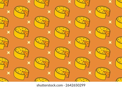Cheese wedges with light seamless pattern on tan background. Cheese colorful doodle pattern background. Cheddar gouda isolated motif wallpaper. foods label, packaging and merchandise