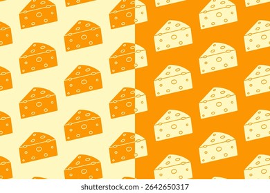 Queijo cunhas silhueta padrão sem costura no fundo branco amarelo. Fundo de padrão de rabiscar fatia de queijo. Cheddar retro preenchido isolado papel de parede do motivo. alimentos rótulo, embalagem e mercadoria