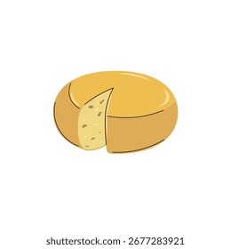 Cheese wheel in flat modern style. cheese head in simple minimalistic doodled design. Vector illustration isolated on white.