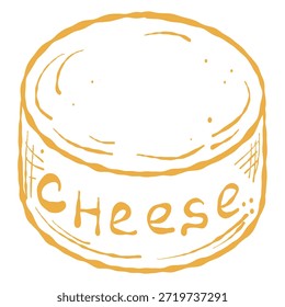 Rueda de queso Ilustración vectorial dibujada a mano. Rueda de queso rústico para embalaje y etiquetas. Arte de la línea de rueda de queso artesanal