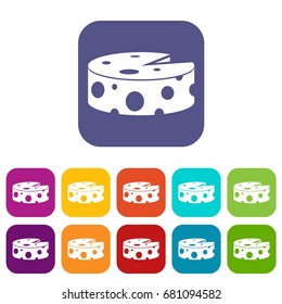 Cheese wheel icons set vector illustration in flat style in colors red, blue, green, and other