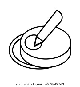 Cheese wheel and Knife Line art Vector Illustrations